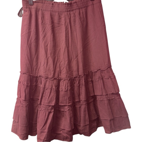 LOFT Women's Brick Red Tiered Midi Skirt - Picture 3 of 5